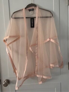 Karl Lagerfield Paris Sheer Polka Dot Kimono Shawl Mesh in Blush